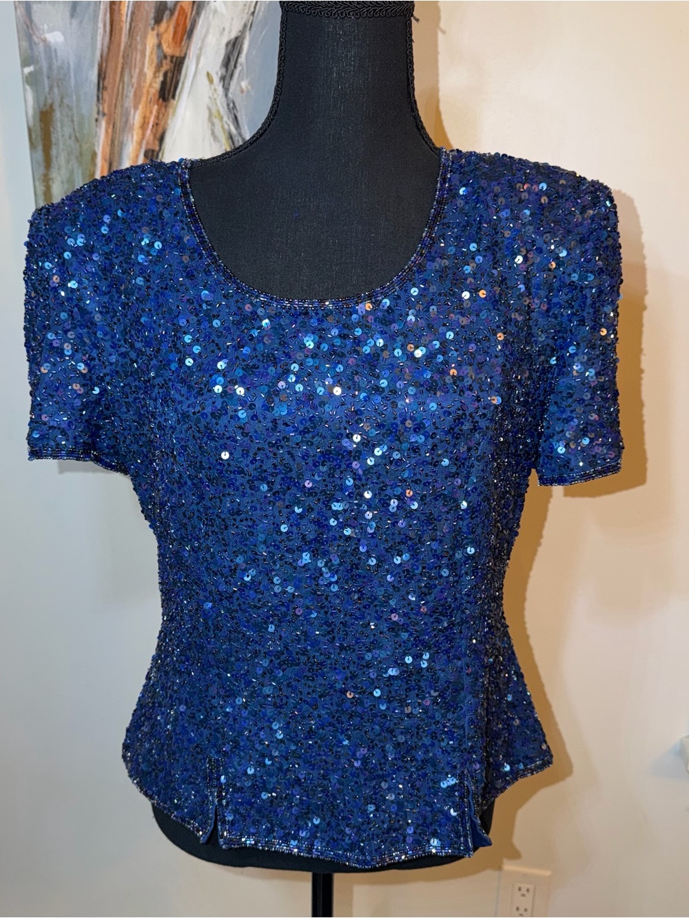Scala Royal Blue Sequin Short Sleeve Top